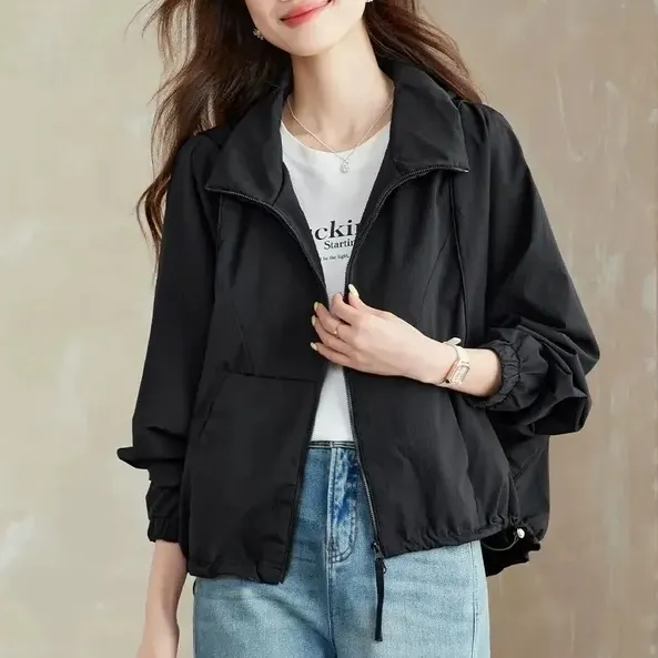 【全3色】トレンチコート無地ポケット付き長袖スタンドネック | 超人気