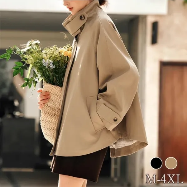 トレンチコートスタンドネックファスナー無地長袖ボタン | 大流行新作