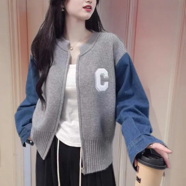 【全3色】カーディガン刺繍ラウンドネックジッパー | 売れ筋