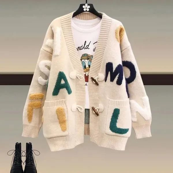 ニットカーディガン長袖Vネックボタンアルファベット | No.1 人気商品