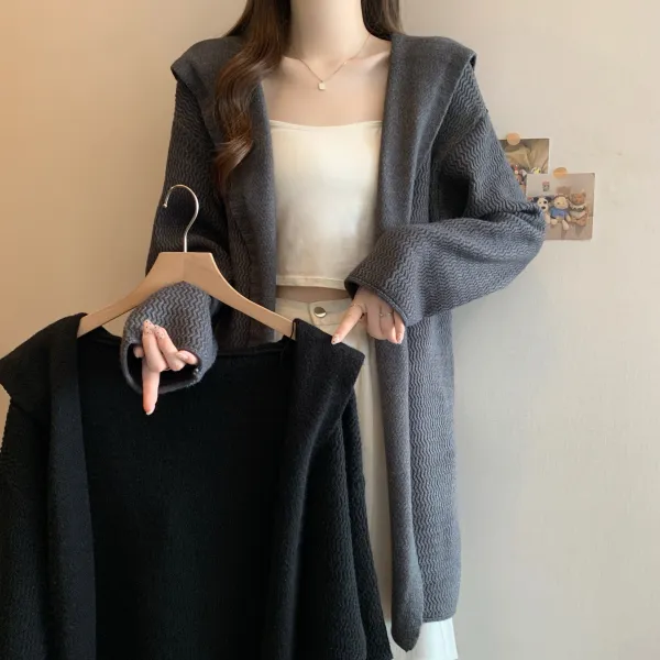 【全2色】カーディガンフード付きニット無地|着回し最強