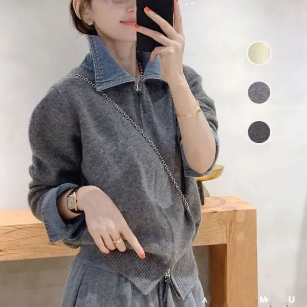 【全3色】カーディガンニット無地通勤/OL切り替え｜ゆったり大人通勤