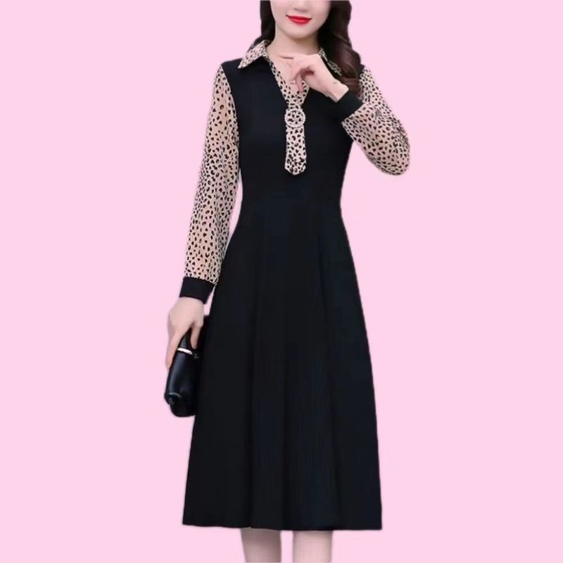 ブラック (ヒョウ柄切り替えスカート)