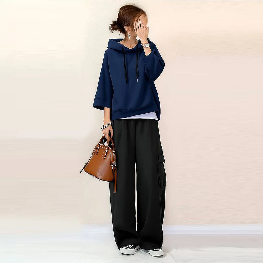 ネイビー/トップス+ブラック/パンツ/2点セット