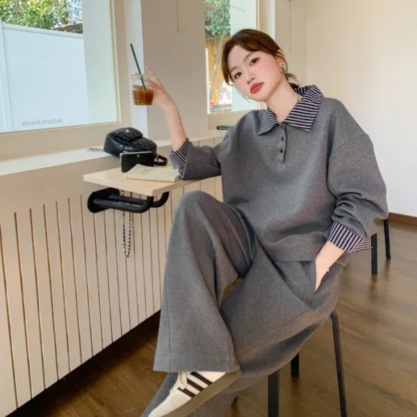 ワイドパンツ  パーカー  セットアップ  カジュアル  スリムに見える  おしゃれ / ファッション  【2点セット】  レディース  大きめサイズ