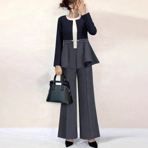 セットアップ  スーツ / ジャケット  アウター  ロングパンツ  クルーネック  春  ストレート  OL通勤  新作  日本風