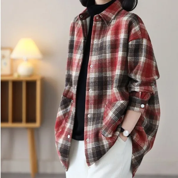 カジュアル  新作  ゆったり  文芸スタイル  チェック柄  ロング