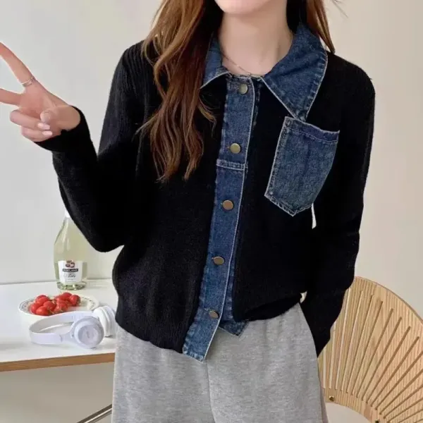 【全4色】ニットカーディガンボタン切り替え折り襟長袖 | 流行の予感