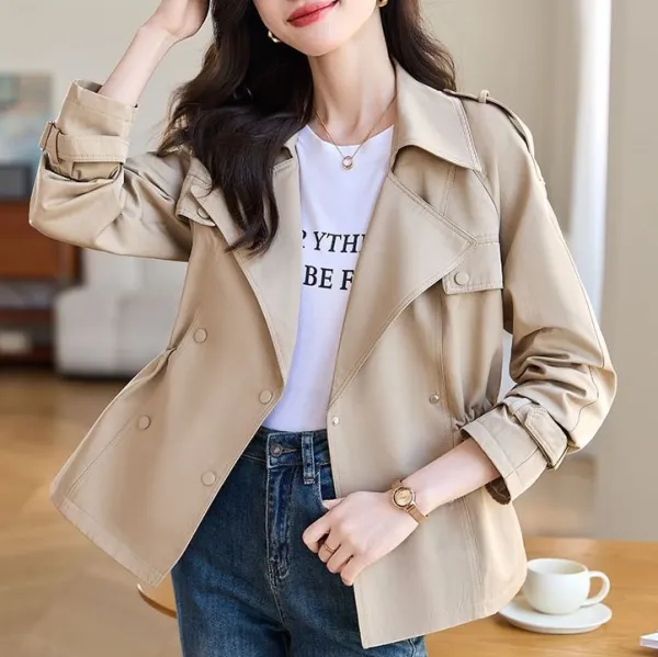 【全2色】トレンチコートボタン長袖ベルト無地折り襟 | ファッション感満々