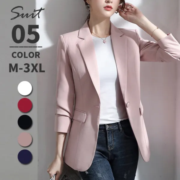 【全5色】スーツジャケット無地長袖｜着痩せ大人可愛い通勤