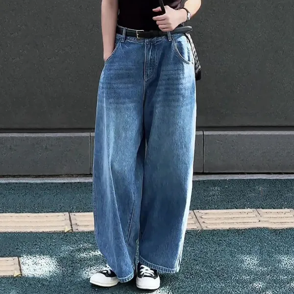 デニムパンツジーンズ無地ハイウエストロング丈 | ファッション感満々