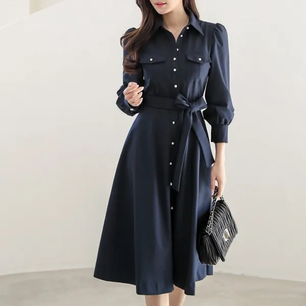 ウエストリボンシャツワンピース