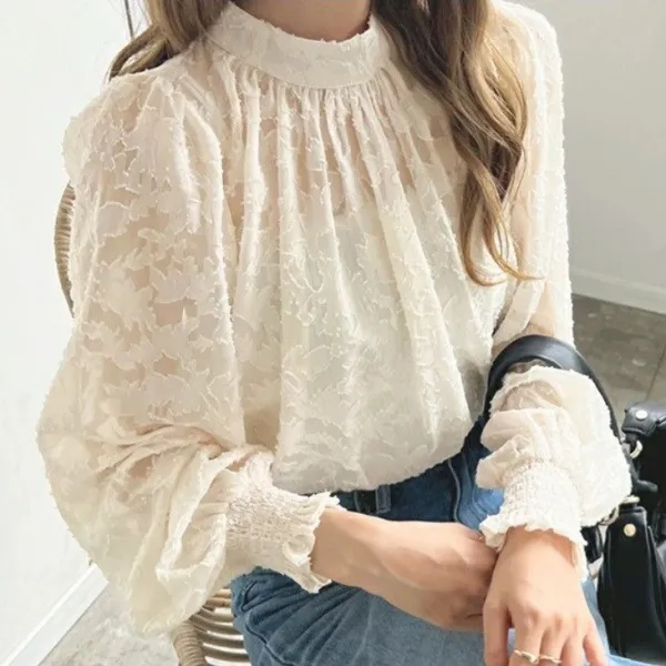 【全5色】ブラウスパフスリーブ長袖花模様無地  | 売れ筋