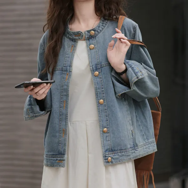 ジャケットボタン無地長袖ラウンドネック｜上品な可愛さ