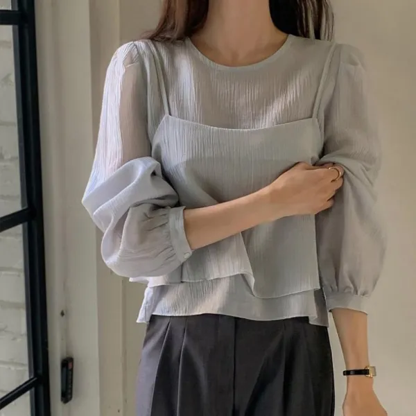 同素材キャミ付きブラウスアンサンブル