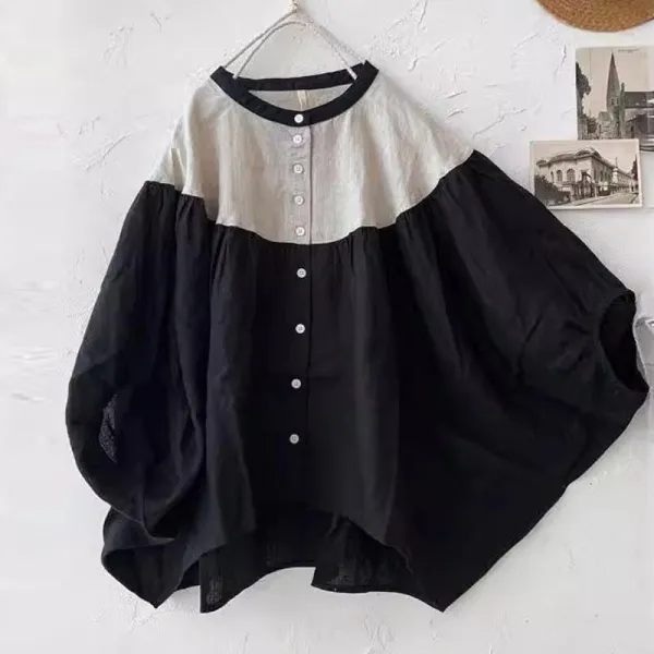 おしゃれ度高めファッション配色ドルマンスリーブ春夏七分袖上品見え切り替えレディースシャツ・ブラウス