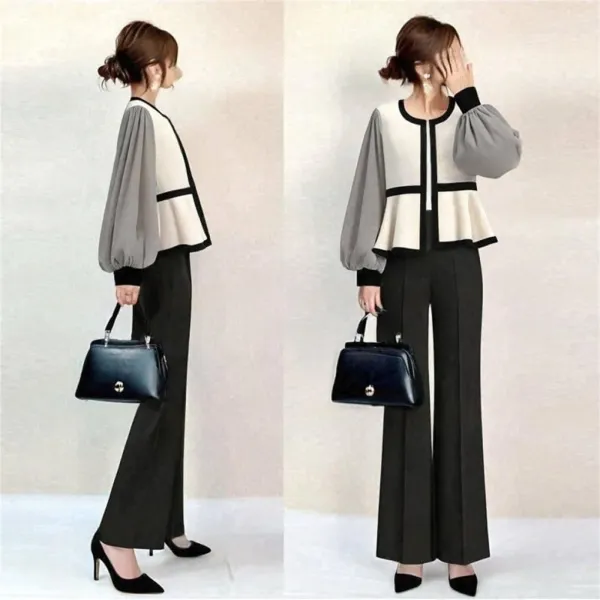 切り替え  セットアップ  ストライプ柄  カジュアル  スーツ / ジャケット  アウター  ロングパンツ  クルーネック  春秋  OL通勤  新作  日本風