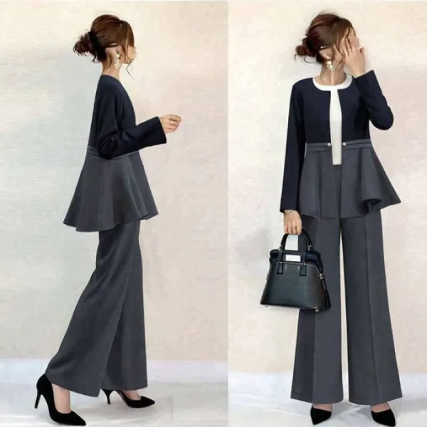 セットアップ  スーツ / ジャケット  アウター  ロングパンツ  クルーネック  春秋  ストレート  OL通勤  新作  日本風