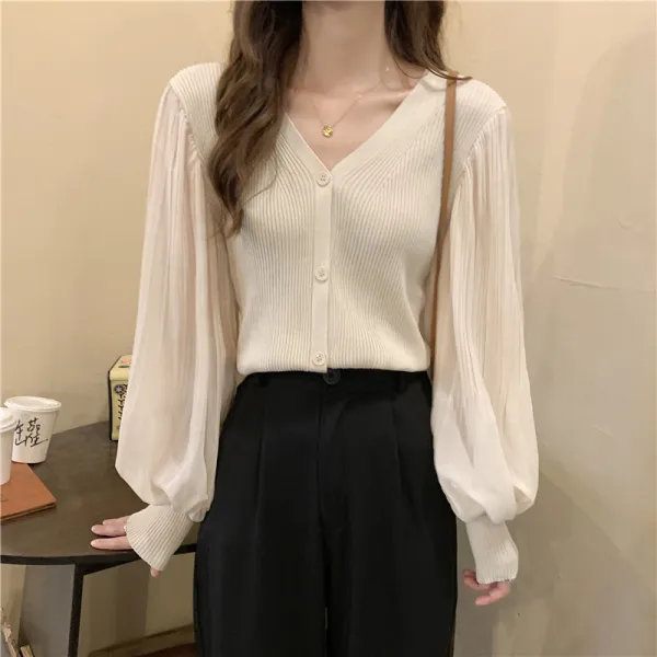 シャツVネック無地長袖｜ゆったり可愛い