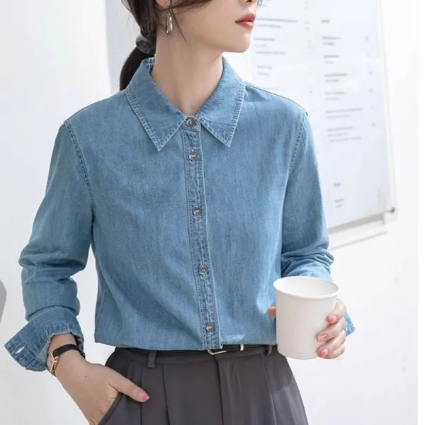 存在感抜群 POLOネック シングルブレスト 長袖 ボタン 無地 韓国系 シャツ