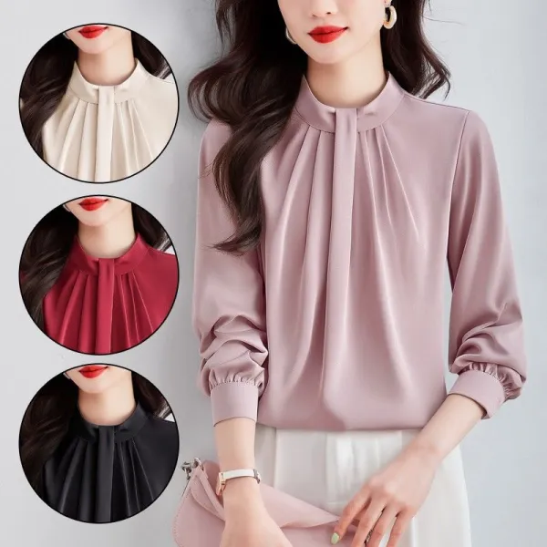 主役級 スタンドネック 型崩れしない 無地 接触冷感 長袖 エレガント シャツ