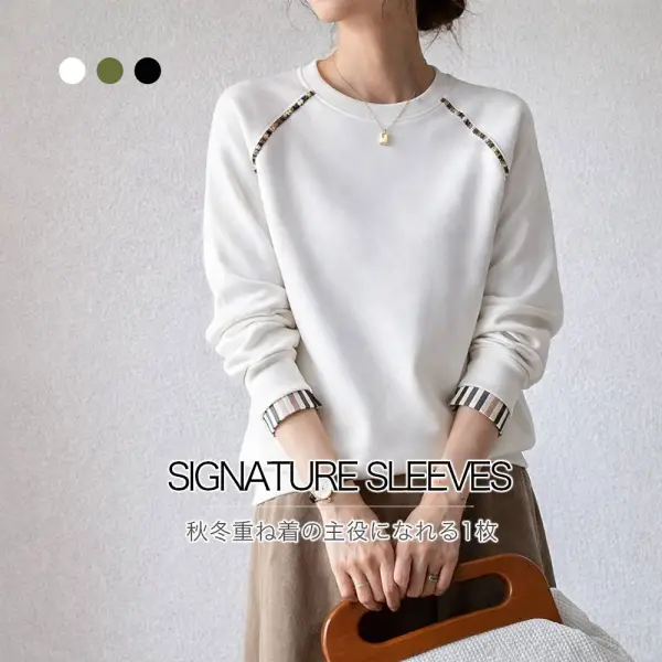 『大人が着たいアイテム』 切り替え 配色 無地 長袖 ラウンドネック シンプル パーカー/ジャージ