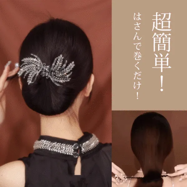 デザイン性抜群エレガントビーズラインストーン花ヘアゴム