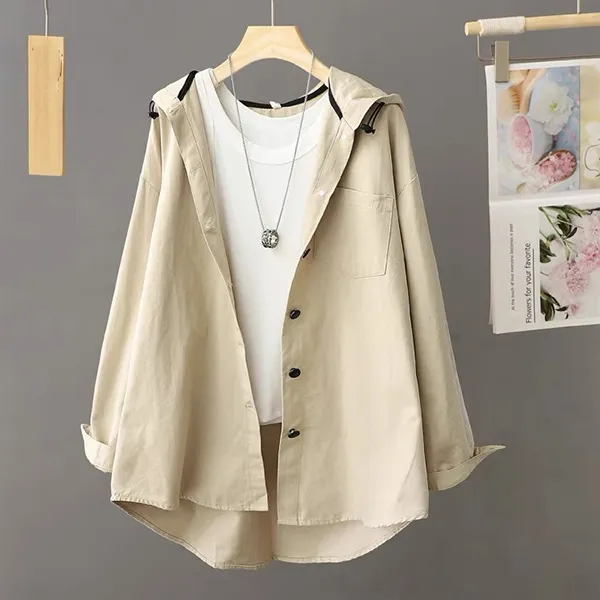 ins超人気 Basic日常簡約 カジュアル 無地 長袖 フード付き シングルブレスト トレンチコート