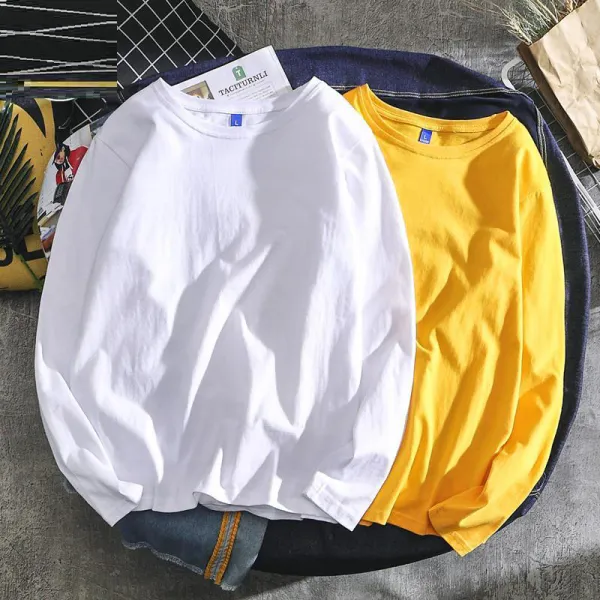 大きめのサイズ感 体型をカバー 切り替え 男女兼用 長袖 コーディネート自在 シンプル ラウンドネック Tシャツ