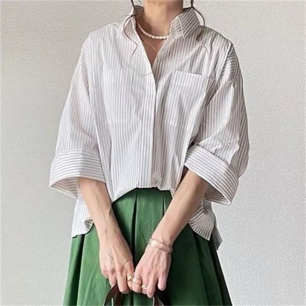 不規則  シャツ  シングルブレスト  シンプル  ゆったり  折り襟  夏服  春夏  新作  日本風  ニッチ  レディース