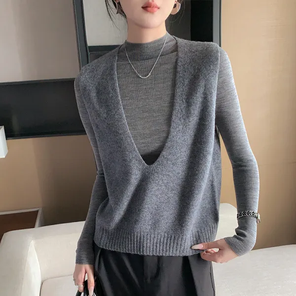 ベスト  ウール  ニット  タンクトップ  どんなスタイルにも合う  Vネック  気質  新作  レディース