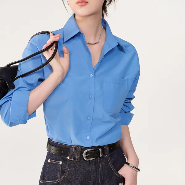 シャツ  無地  カジュアル  長袖  どんなスタイルにも合う  ゆったり  折り襟  春  新作  おしゃれ / ファッション  レディース