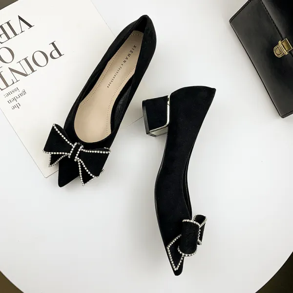 可愛いデザイン ファッション ポインテッドトゥ リボン付き 春秋 ミドルパンプス