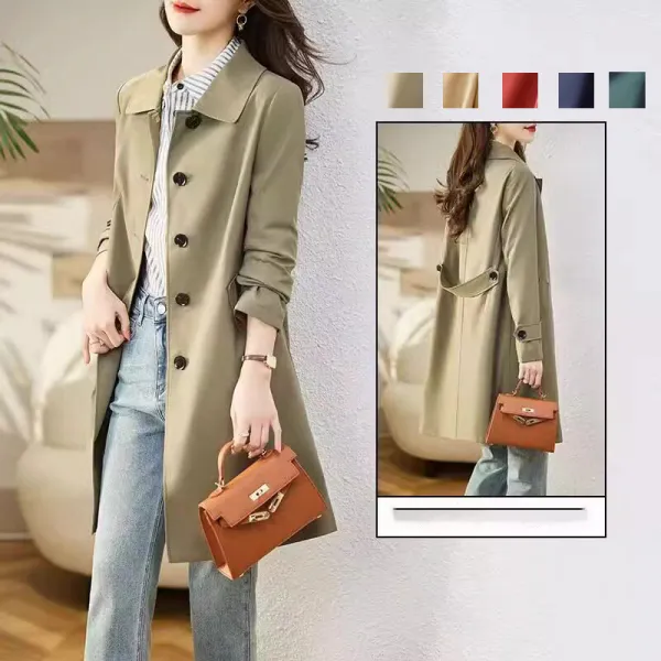 女性らしさ全開 中長 ボタン 長袖 無地 折り襟 ファッション トレンチコート