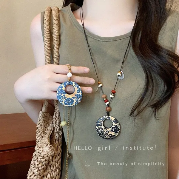 ネックレス木ビーズ花・植物｜気質アップ