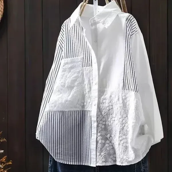 シャツ無地折り襟長袖ボタン切り替え｜大人通勤