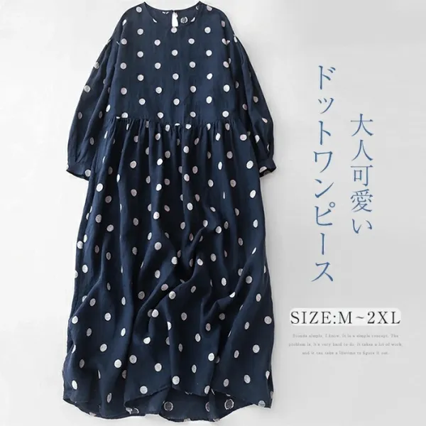 人気を独占中♡人気を獲得♡流行の予感ドット柄森ガールナチュラルコットンギャザーカジュアルワンピース