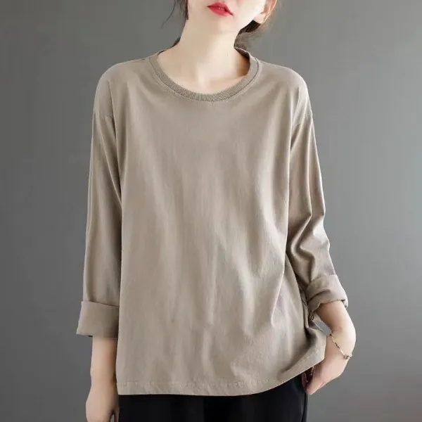 多色シンプル合わせやすいラウンドネックプルオーバー長袖Tシャツ