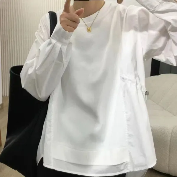 【全3色】ブラウスプルオーバーラウンドネック長袖無地 | 今だけ超お得