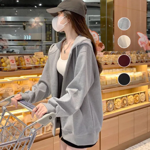 【全4色】アウター無地ポケット付き長袖フード付き｜体型カバー