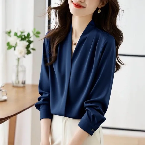 【全3色】シャツプルオーバー無地Vネック長袖 | SNSで大騒ぎ