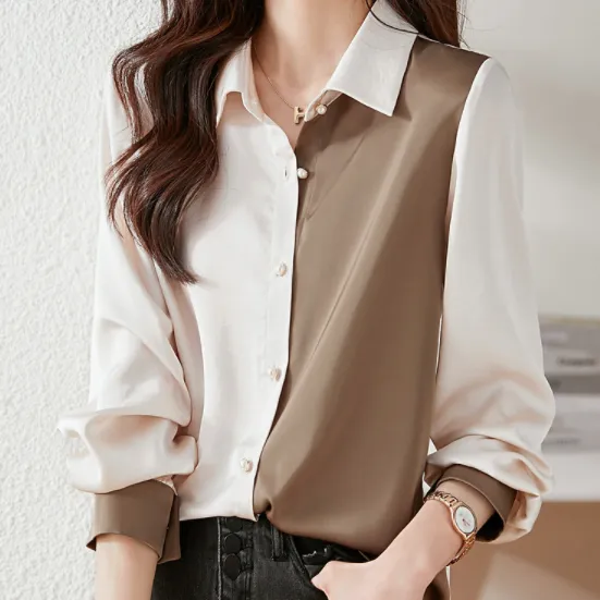 シャツシングルブレスト配色折り襟ボタン長袖 | オフィスカジュアル