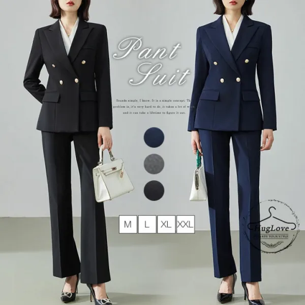 セットアップ レディース パンツスーツ 2点セット スーツ 上下セット コーデ パンツスーツ ビジネス オフィス OL セレモニー 大人ビジネス オフィス 通勤 OL 卒業式 入学式 入園式 卒園式 ママ コーデ シンプル きれいめ ダブルボタン 送料無料