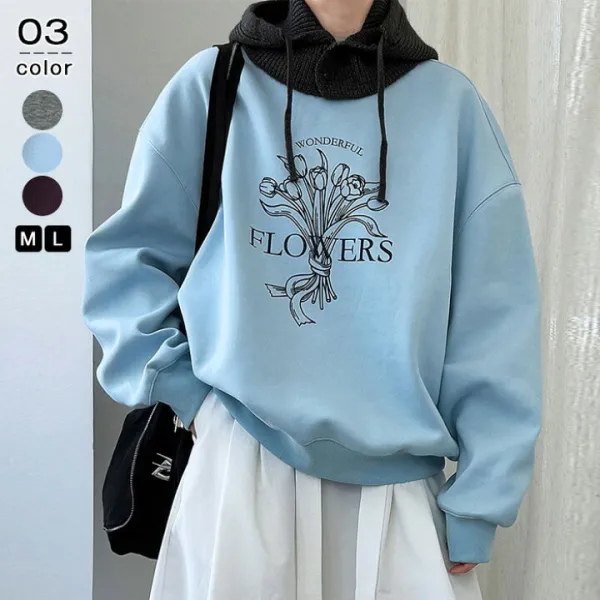 スウェット プリント トレーナー  レディース トップス クルーネック オーバー サイズ アメカジ プリント プルオーバー 女性 レディース トップス 春 秋 冬 ドロップショルダー ゆるコーデ ランタンスリーブ ビッグシルエット カジュアル