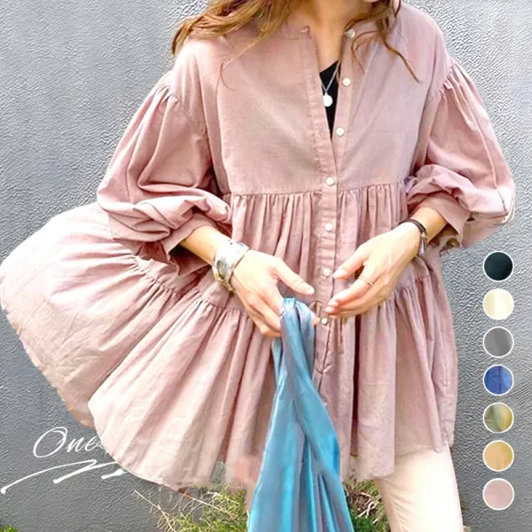 多色展開  シングルブレスト ボタン ギャザー飾り 無地 トップス シャツ