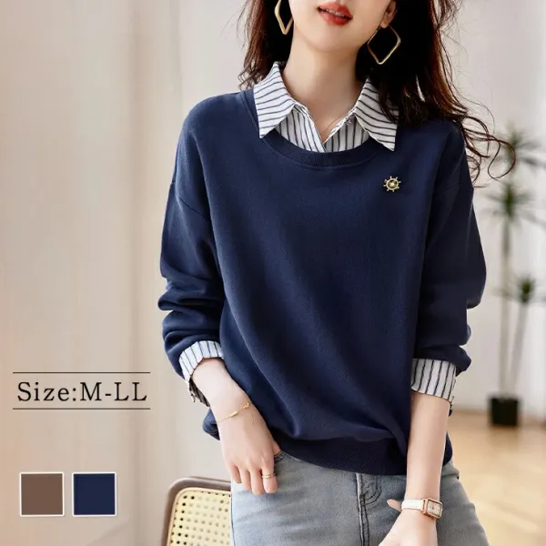 【全2色】スウェット切り替え無地長袖｜存在感抜群