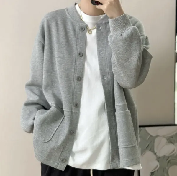 【全3色】ジャケット無地ラウンドネックボタン｜｜ゆったり可愛い