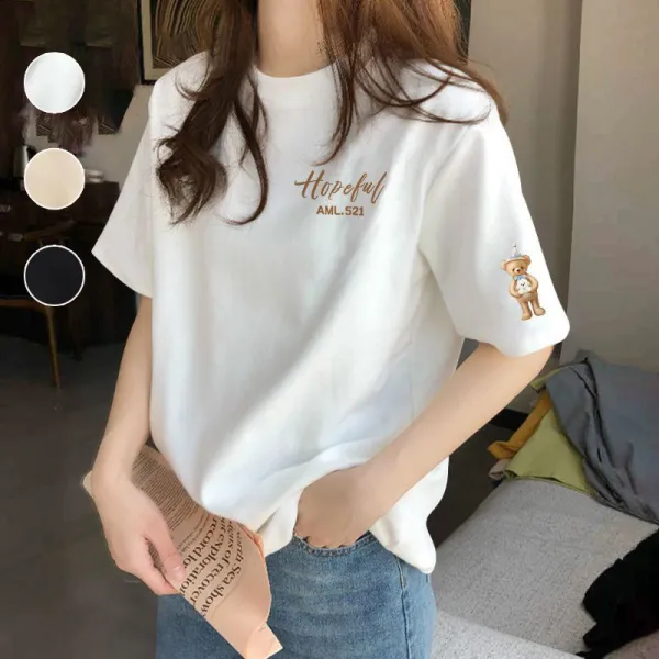 【全3色】Tシャツ半袖ラウンドネックアルファベット｜ゆったり可愛い