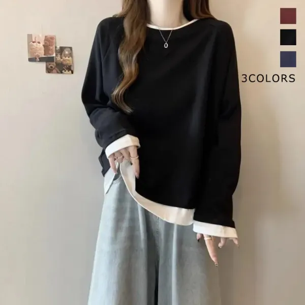 【全3色】スウェットパーカー重ね着風プルオーバー長袖 | 着回し自在！