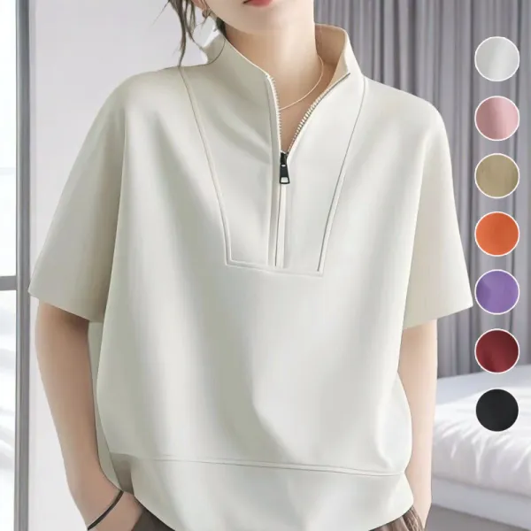 【全7色】Tシャツ無地半袖スタンドネック｜ゆったり大人可愛い
